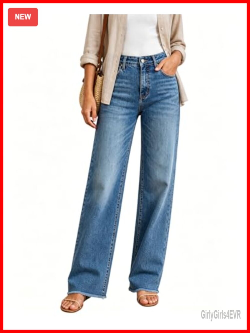 High Waisted Jeans Stretchy Straight Leg Tummy Control Raw Hem Denim Pants